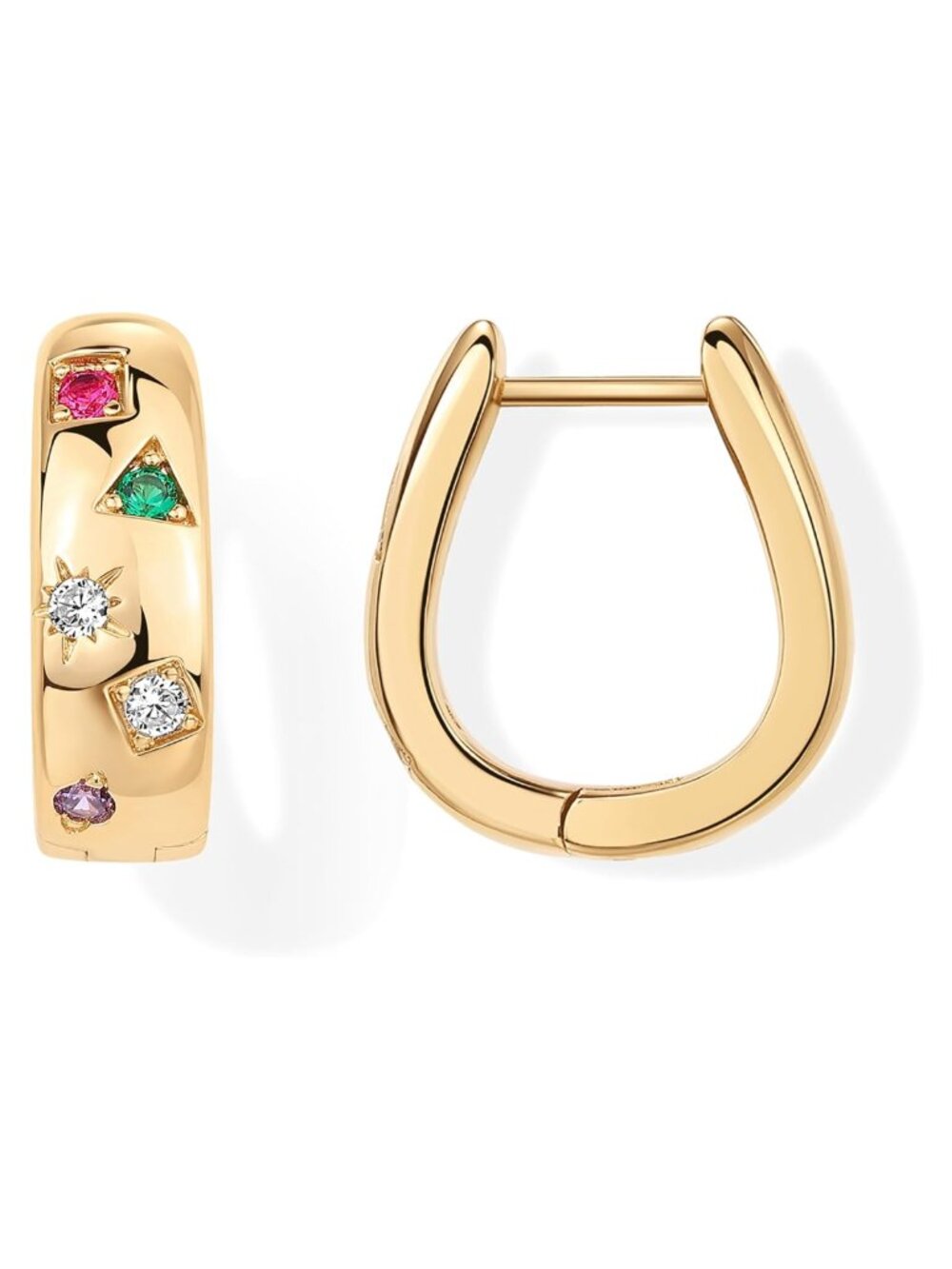 14K Gold Plated Chunky Hoop Earrings with Cubic Zirconia Sterling Silver Posts